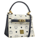 MCM Vicetos Logogram Hand Bag PVC Leather 2way White Gold Auth 193908-1