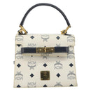 MCM Vicetos Logogram Hand Bag PVC Leather 2way White Gold Auth 193908-2