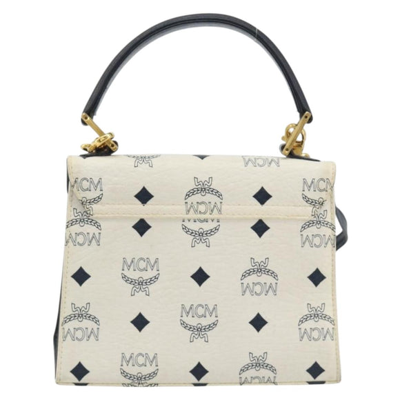 MCM Vicetos Logogram Hand Bag PVC Leather 2way White Gold Auth 193908