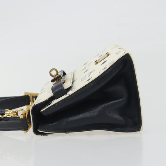 MCM Vicetos Logogram Hand Bag PVC Leather 2way White Gold Auth 193908
