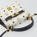 MCM Vicetos Logogram Hand Bag PVC Leather 2way White Gold Auth 193908-6