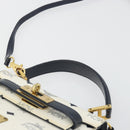 MCM Vicetos Logogram Hand Bag PVC Leather 2way White Gold Auth 193908-8