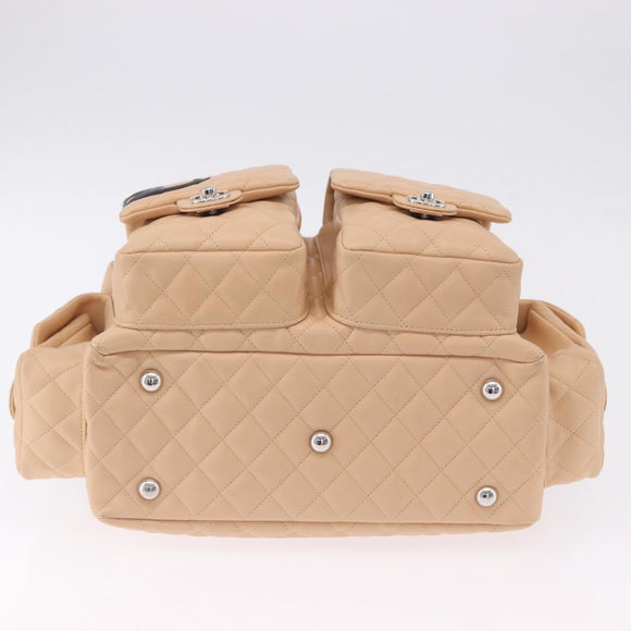 CHANEL Cambon Line Matelasse Boston Bag Leather Pink Silver CC Auth 193910SAV