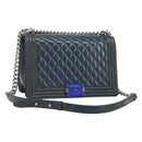CHANEL Matelasse Boy Chanel Chain Bag Patent Leather Blue Silver CC Auth 193914-1