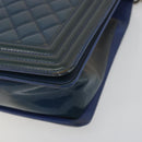 CHANEL Matelasse Boy Chanel Chain Bag Patent Leather Blue Silver CC Auth 193914-10
