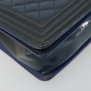 CHANEL Matelasse Boy Chanel Chain Bag Patent Leather Blue Silver CC Auth 193914-11