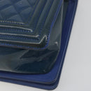 CHANEL Matelasse Boy Chanel Chain Bag Patent Leather Blue Silver CC Auth 193914-12