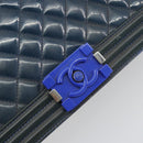 CHANEL Matelasse Boy Chanel Chain Bag Patent Leather Blue Silver CC Auth 193914-14