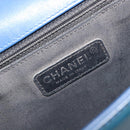 CHANEL Matelasse Boy Chanel Chain Bag Patent Leather Blue Silver CC Auth 193914-16