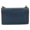 CHANEL Matelasse Boy Chanel Chain Bag Patent Leather Blue Silver CC Auth 193914-3