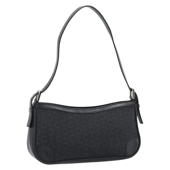 CELINE C Macadam Canvas Shoulder Bag Black Silver Auth 193919A