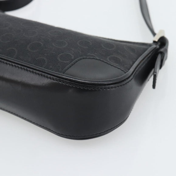 CELINE C Macadam Canvas Shoulder Bag Black Silver Auth 193919A