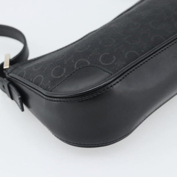 CELINE C Macadam Canvas Shoulder Bag Black Silver Auth 193919A