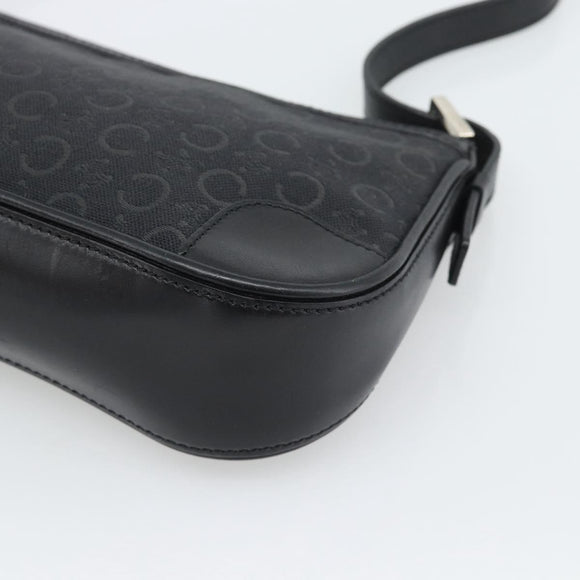 CELINE C Macadam Canvas Shoulder Bag Black Silver Auth 193919A