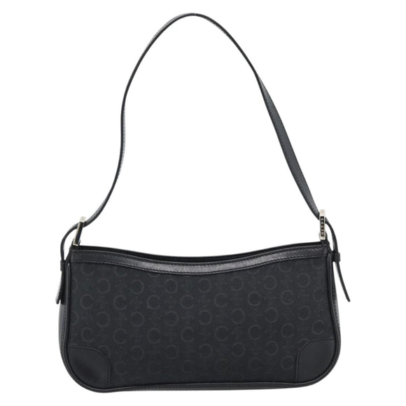 CELINE C Macadam Canvas Shoulder Bag Black Silver Auth 193919A
