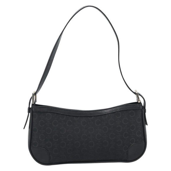 CELINE C Macadam Canvas Shoulder Bag Black Silver Auth 193919A