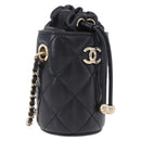 CHANEL Matelasse Chain Shoulder Pouch Lamb Skin Black Gold CC Auth 193920SAM-1