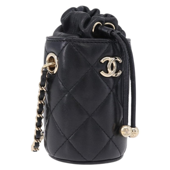 CHANEL Matelasse Chain Shoulder Pouch Lamb Skin Black Gold CC Auth 193920SAM