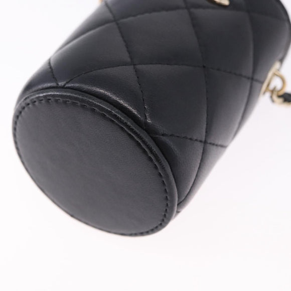 CHANEL Matelasse Chain Shoulder Pouch Lamb Skin Black Gold CC Auth 193920SAM