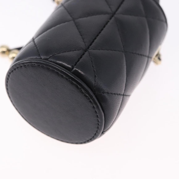 CHANEL Matelasse Chain Shoulder Pouch Lamb Skin Black Gold CC Auth 193920SAM