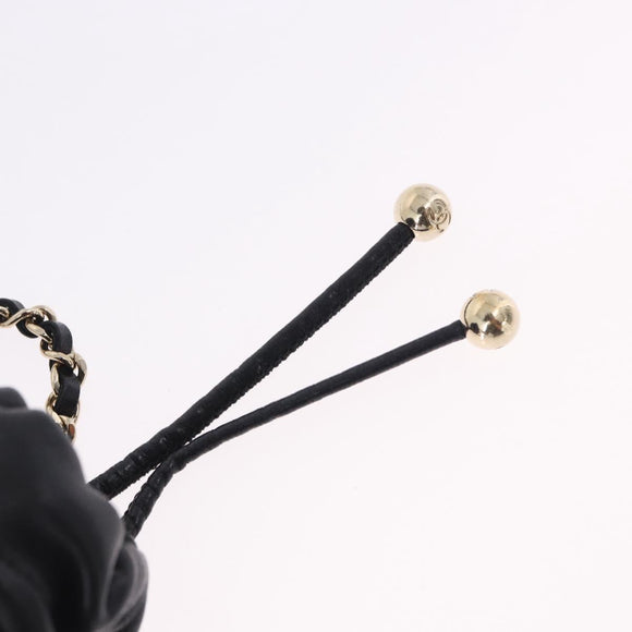 CHANEL Matelasse Chain Shoulder Pouch Lamb Skin Black Gold CC Auth 193920SAM