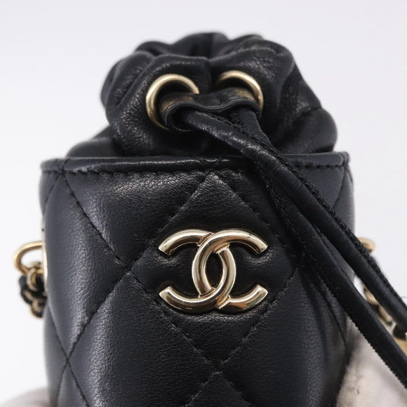 CHANEL Matelasse Chain Shoulder Pouch Lamb Skin Black Gold CC Auth 193920SAM