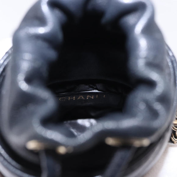 CHANEL Matelasse Chain Shoulder Pouch Lamb Skin Black Gold CC Auth 193920SAM
