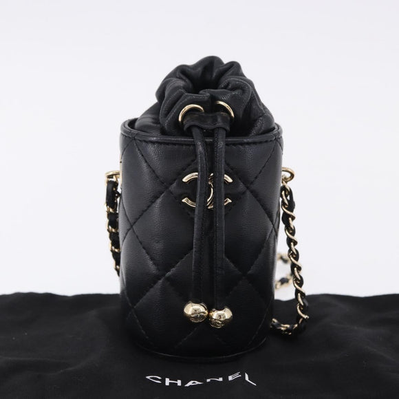 CHANEL Matelasse Chain Shoulder Pouch Lamb Skin Black Gold CC Auth 193920SAM