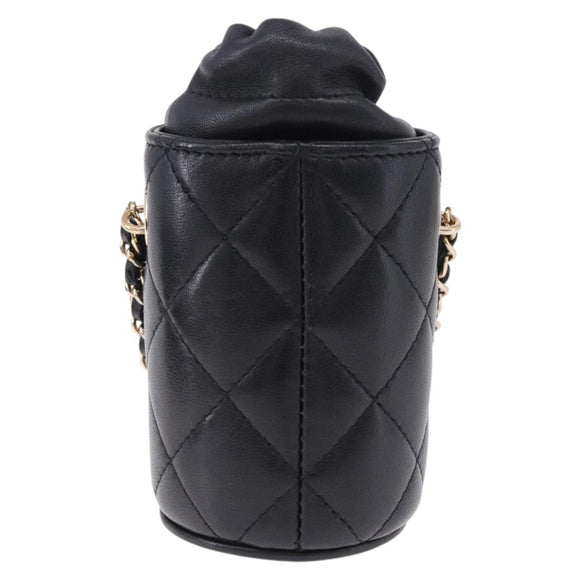 CHANEL Matelasse Chain Shoulder Pouch Lamb Skin Black Gold CC Auth 193920SAM