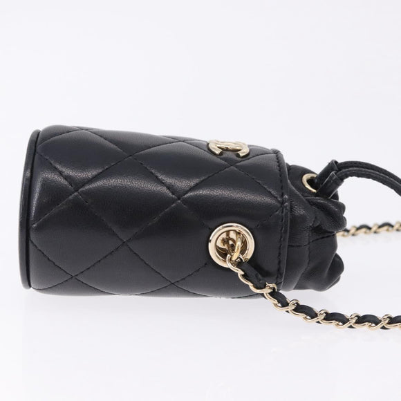 CHANEL Matelasse Chain Shoulder Pouch Lamb Skin Black Gold CC Auth 193920SAM