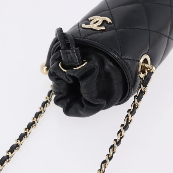 CHANEL Matelasse Chain Shoulder Pouch Lamb Skin Black Gold CC Auth 193920SAM