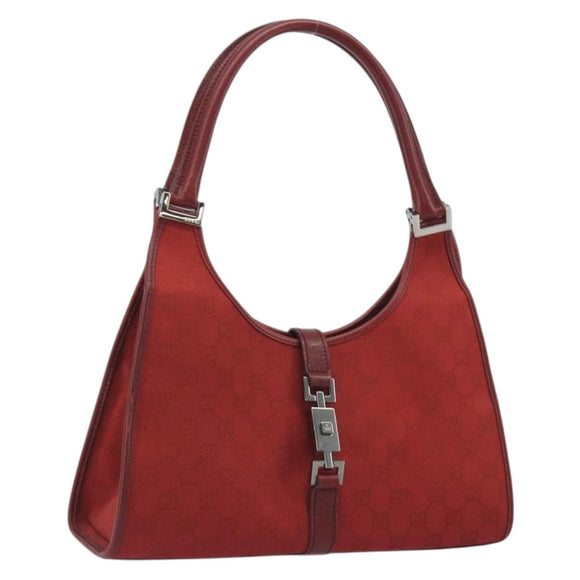 GUCCI GG Canvas Jackie Hand Bag Red Silver 01719 Auth 193924A