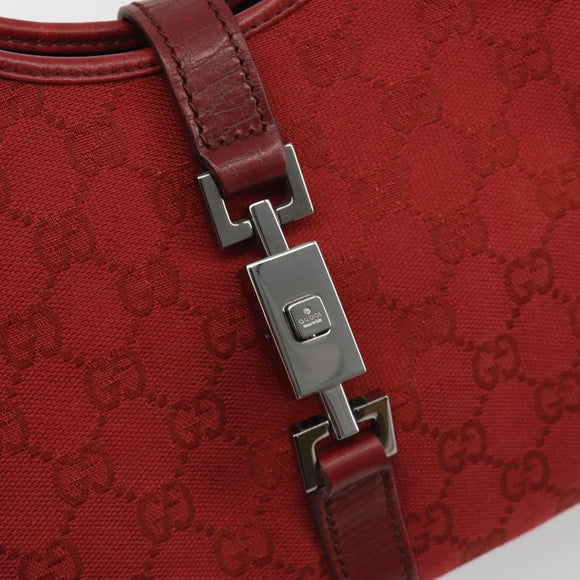 GUCCI GG Canvas Jackie Hand Bag Red Silver 01719 Auth 193924A