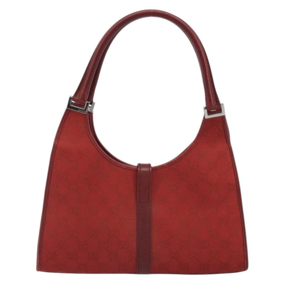 GUCCI GG Canvas Jackie Hand Bag Red Silver 01719 Auth 193924A