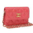 CHANEL Mini Matelasse 12 Chain Shoulder Bag Leather Pink Gold CC Auth 193927M-1