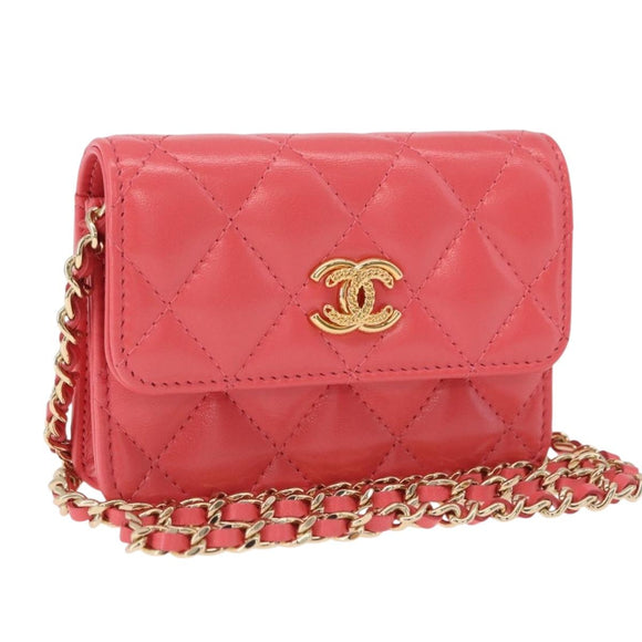 CHANEL Mini Matelasse 12 Chain Shoulder Bag Leather Pink Gold CC Auth 193927M
