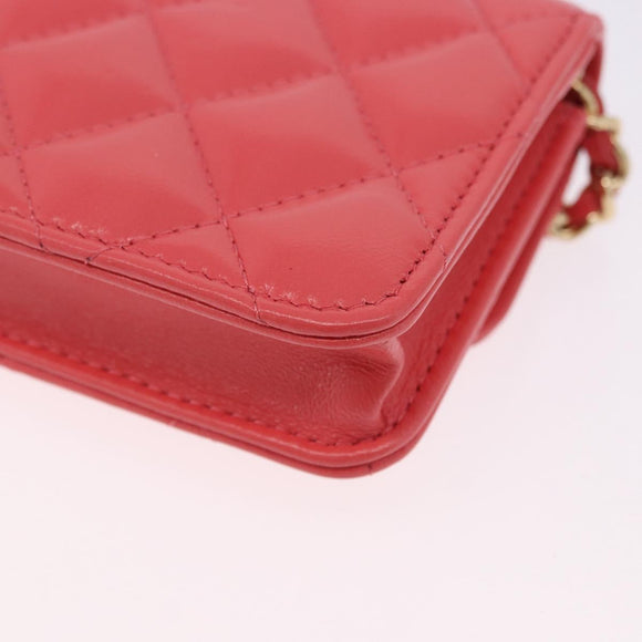 CHANEL Mini Matelasse 12 Chain Shoulder Bag Leather Pink Gold CC Auth 193927M