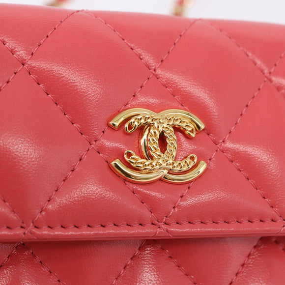 CHANEL Mini Matelasse 12 Chain Shoulder Bag Leather Pink Gold CC Auth 193927M