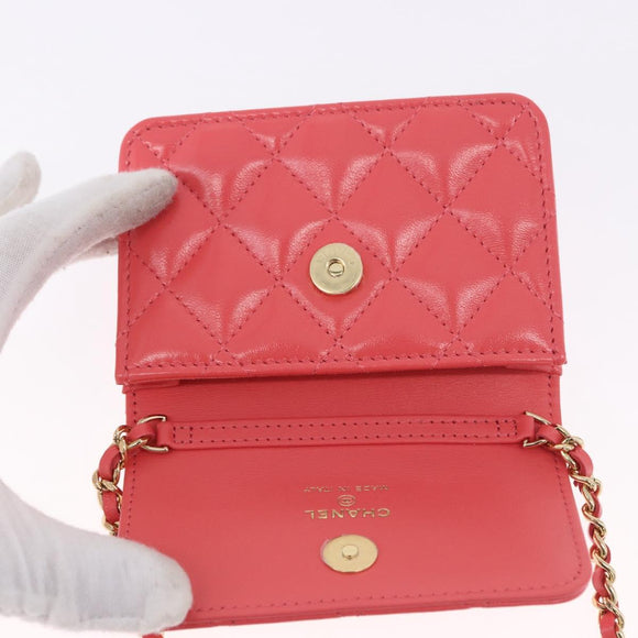 CHANEL Mini Matelasse 12 Chain Shoulder Bag Leather Pink Gold CC Auth 193927M