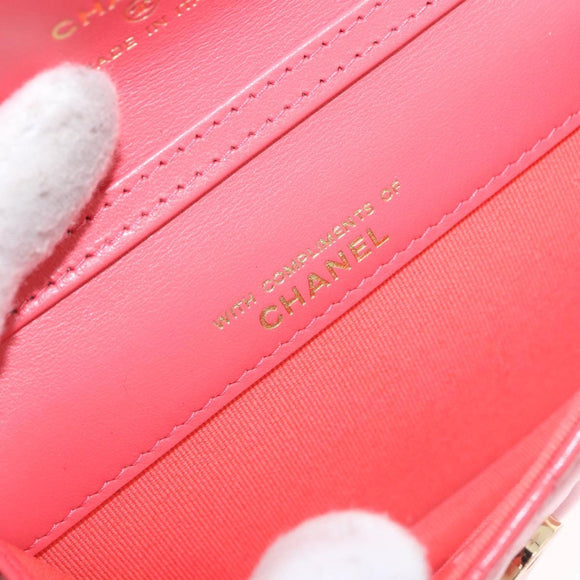 CHANEL Mini Matelasse 12 Chain Shoulder Bag Leather Pink Gold CC Auth 193927M