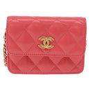 CHANEL Mini Matelasse 12 Chain Shoulder Bag Leather Pink Gold CC Auth 193927M-13