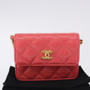 CHANEL Mini Matelasse 12 Chain Shoulder Bag Leather Pink Gold CC Auth 193927M-12