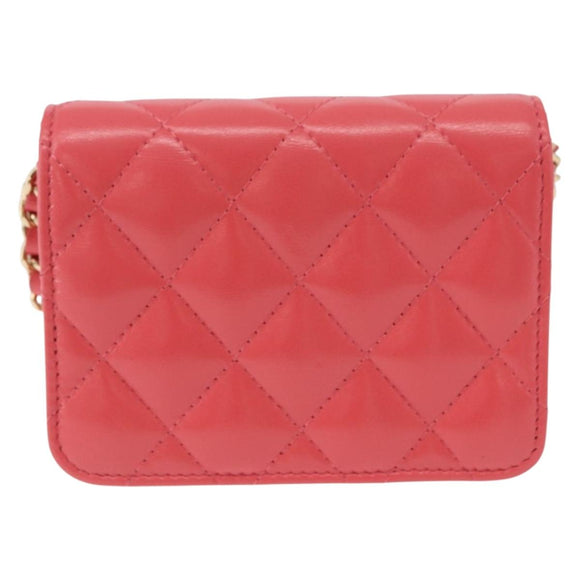 CHANEL Mini Matelasse 12 Chain Shoulder Bag Leather Pink Gold CC Auth 193927M