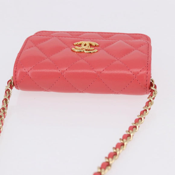 CHANEL Mini Matelasse 12 Chain Shoulder Bag Leather Pink Gold CC Auth 193927M
