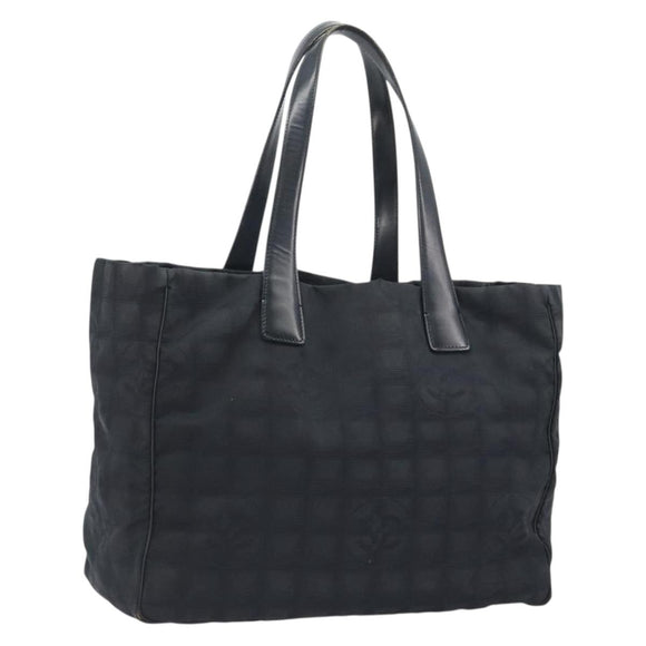 CHANEL New Travel Line Tote Bag Canvas Black Gold CC Auth 193956