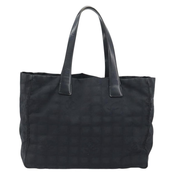 CHANEL New Travel Line Tote Bag Canvas Black Gold CC Auth 193956