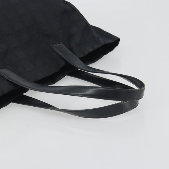 CHANEL New Travel Line Tote Bag Canvas Black Gold CC Auth 193956
