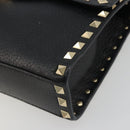 VALENTINO Studs Shoulder Bag Leather Black Gold Auth 193963A-9