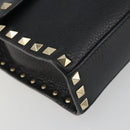 VALENTINO Studs Shoulder Bag Leather Black Gold Auth 193963A-14