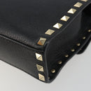 VALENTINO Studs Shoulder Bag Leather Black Gold Auth 193963A-15